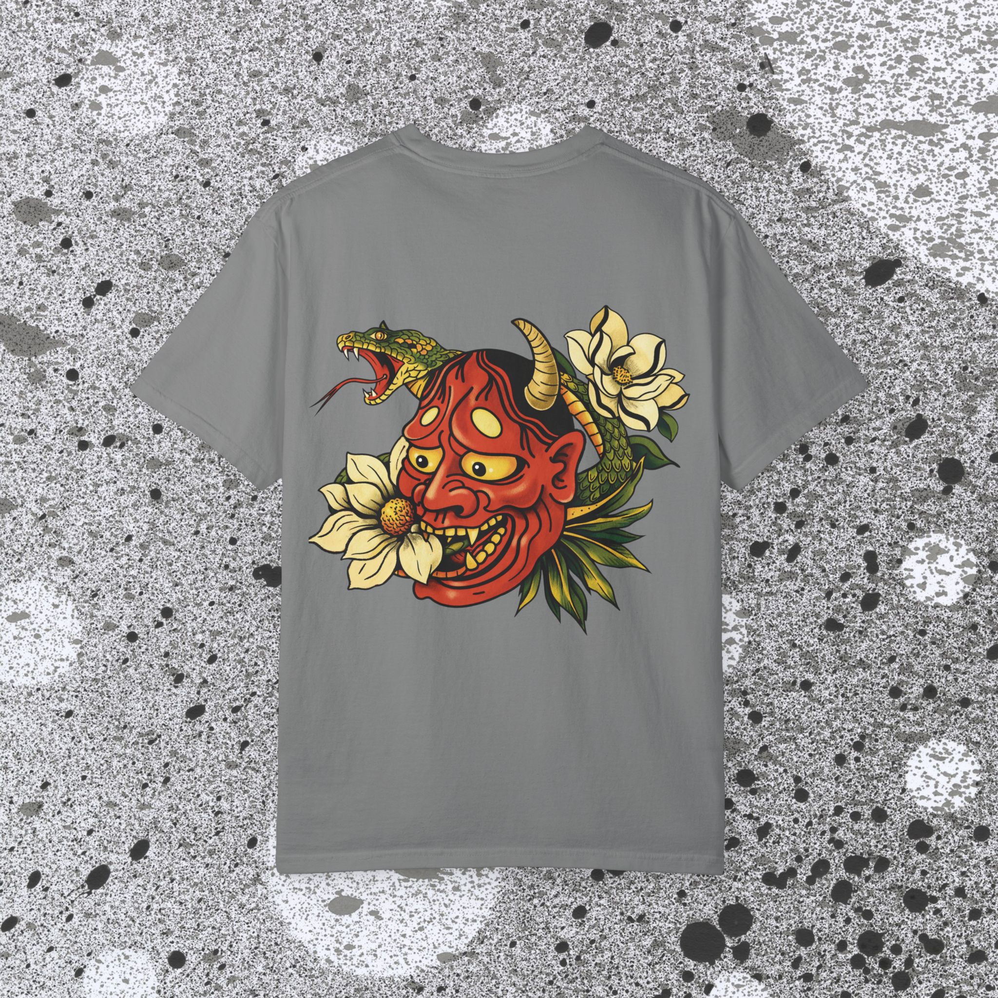 15906515007226567185_2048_custom.jpeg Hannya Mask with Snake and Magnolia T-shirt | Japanese Oni Tattoo Style - Image 10
