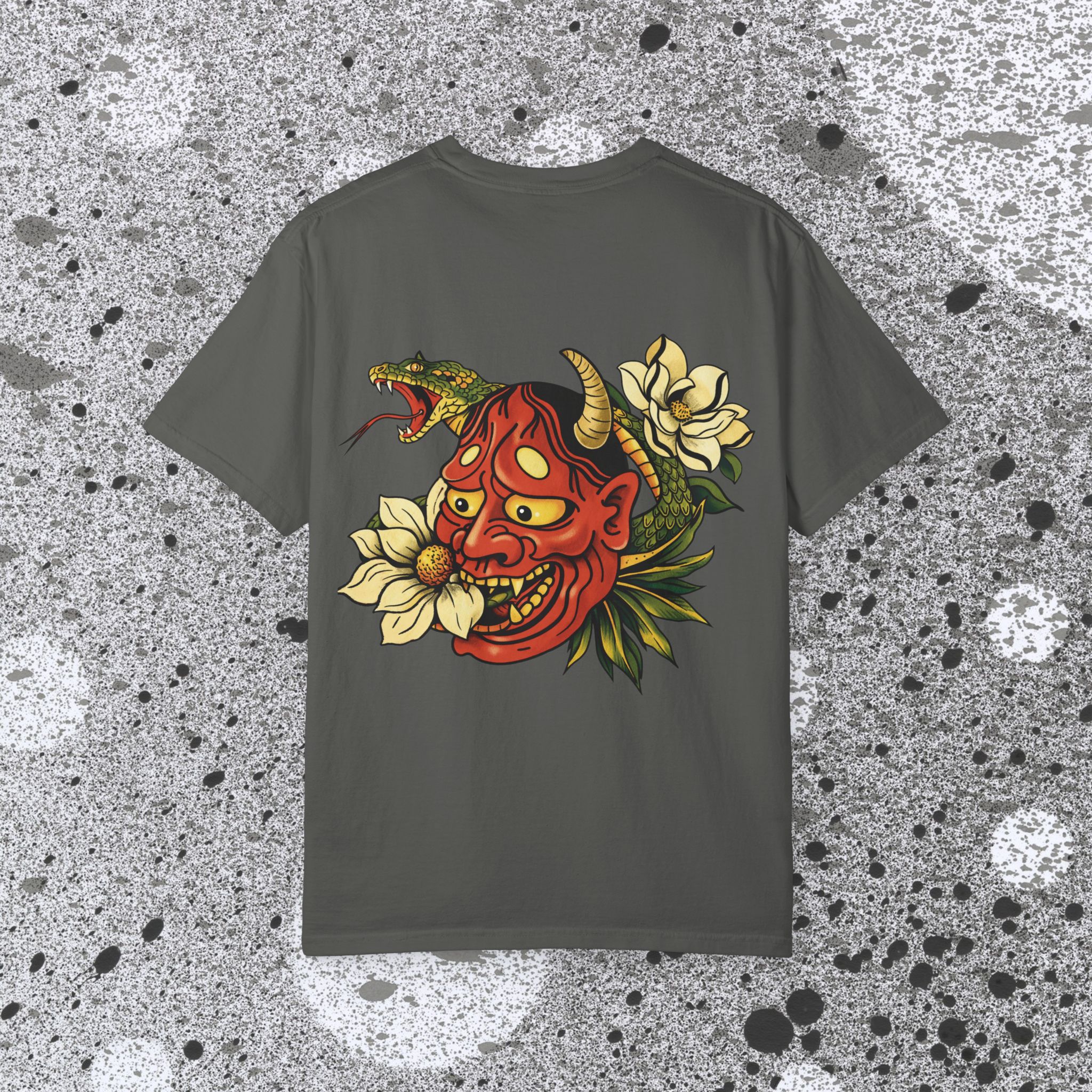 1840774341800001628_2048_custom.jpeg Hannya Mask with Snake and Magnolia T-shirt | Japanese Oni Tattoo Style - Image 12