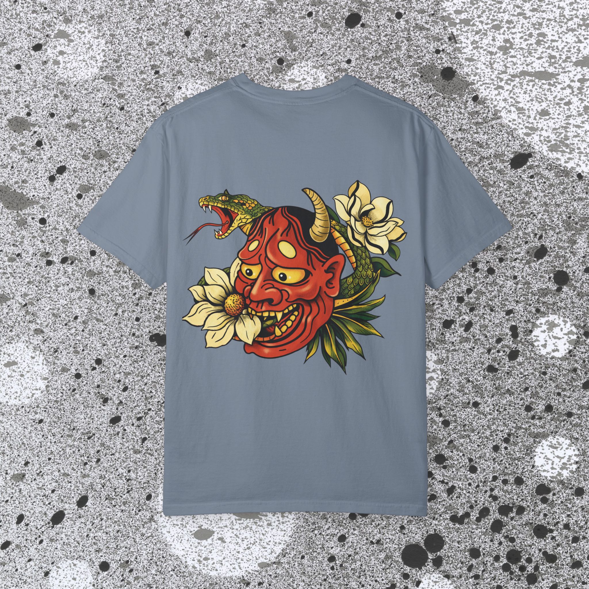 2168724271160386275_2048_custom.jpeg Hannya Mask with Snake and Magnolia T-shirt | Japanese Oni Tattoo Style - Image 17